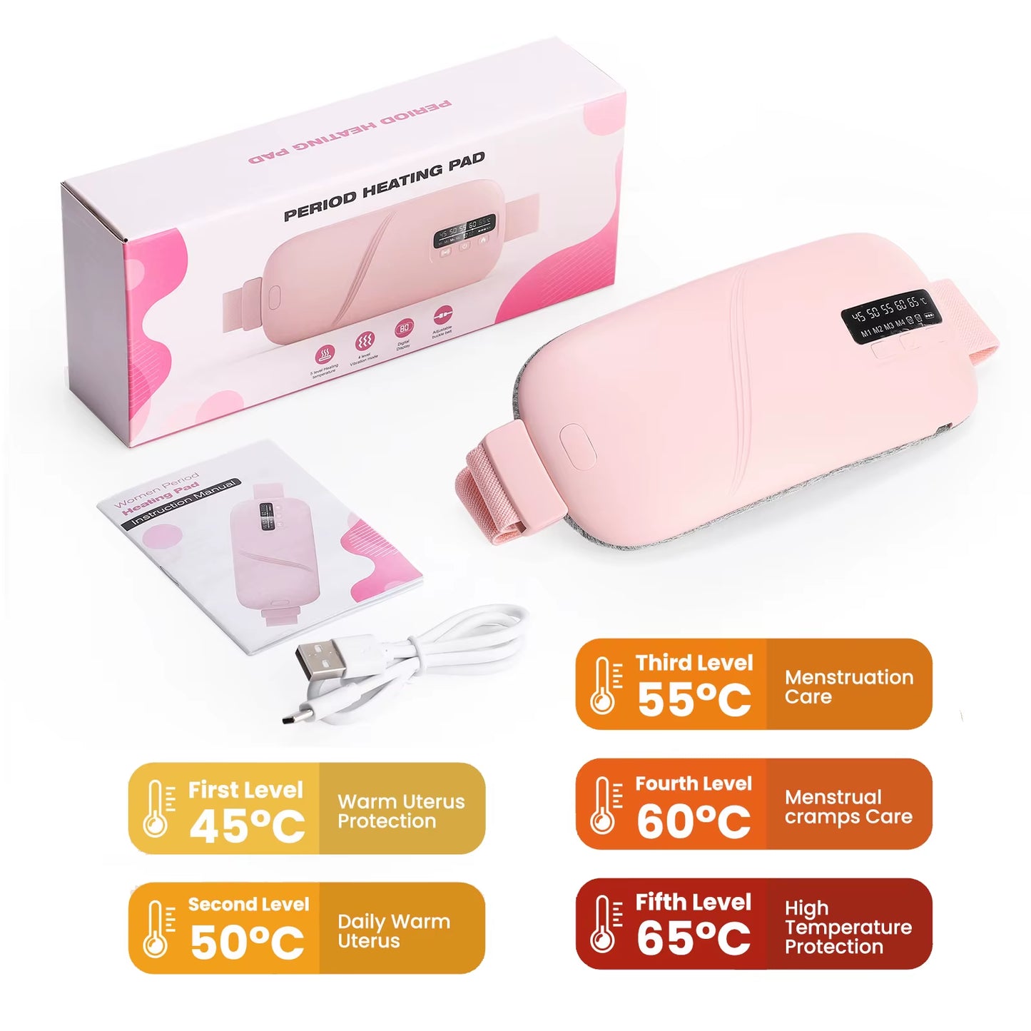 Electric Period Cramp Massager Menstrual Relief Heating Pad Rechargeable Abdominal Vibration Massage Smart Timming Palace Belt
