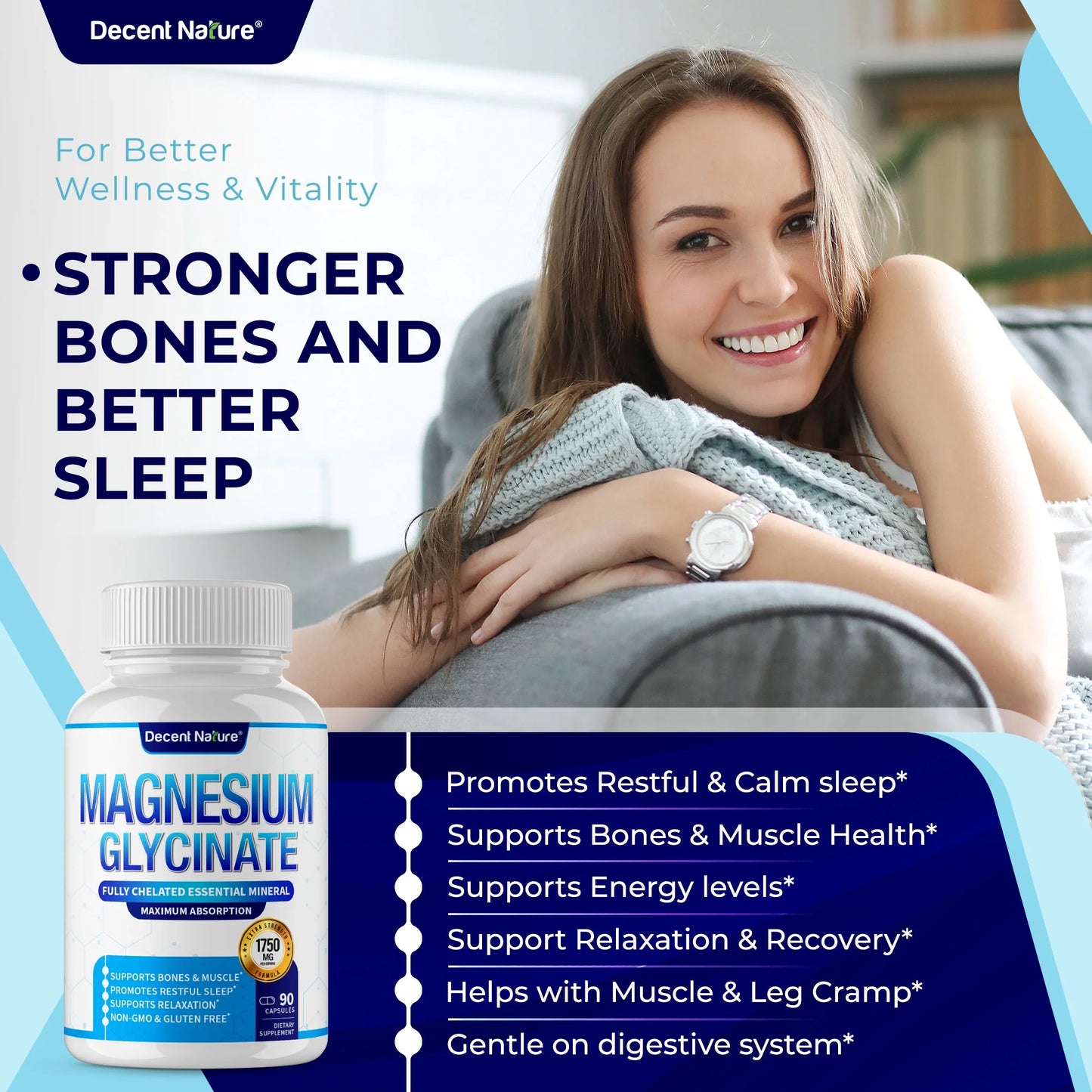 Magnesium Glycinate 525Mg Elemental Magnesium Supplement 90 Capsules