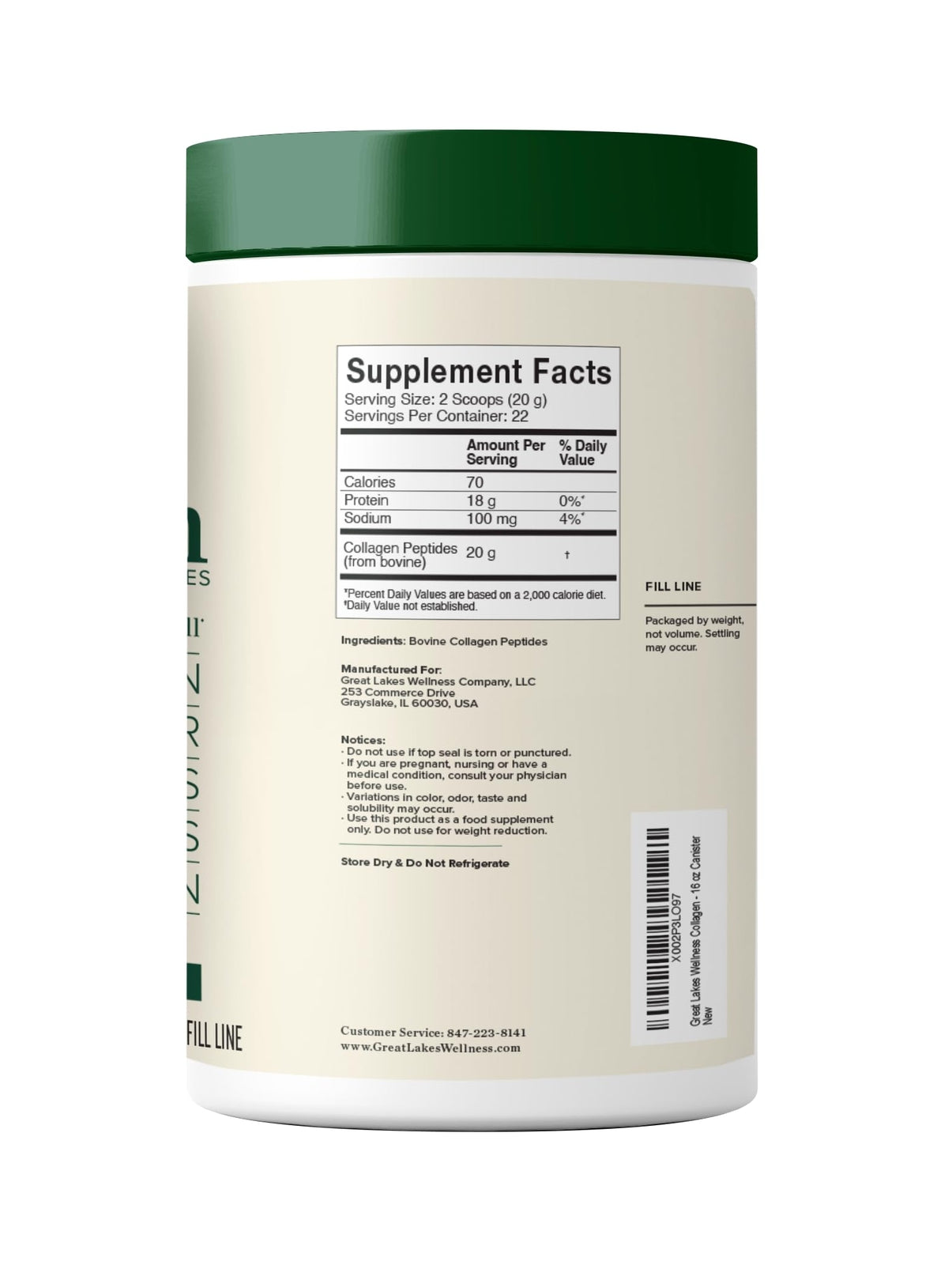 Great Lakes Collagen Peptides Powder Unflavored 22 Servings Daily Wellness