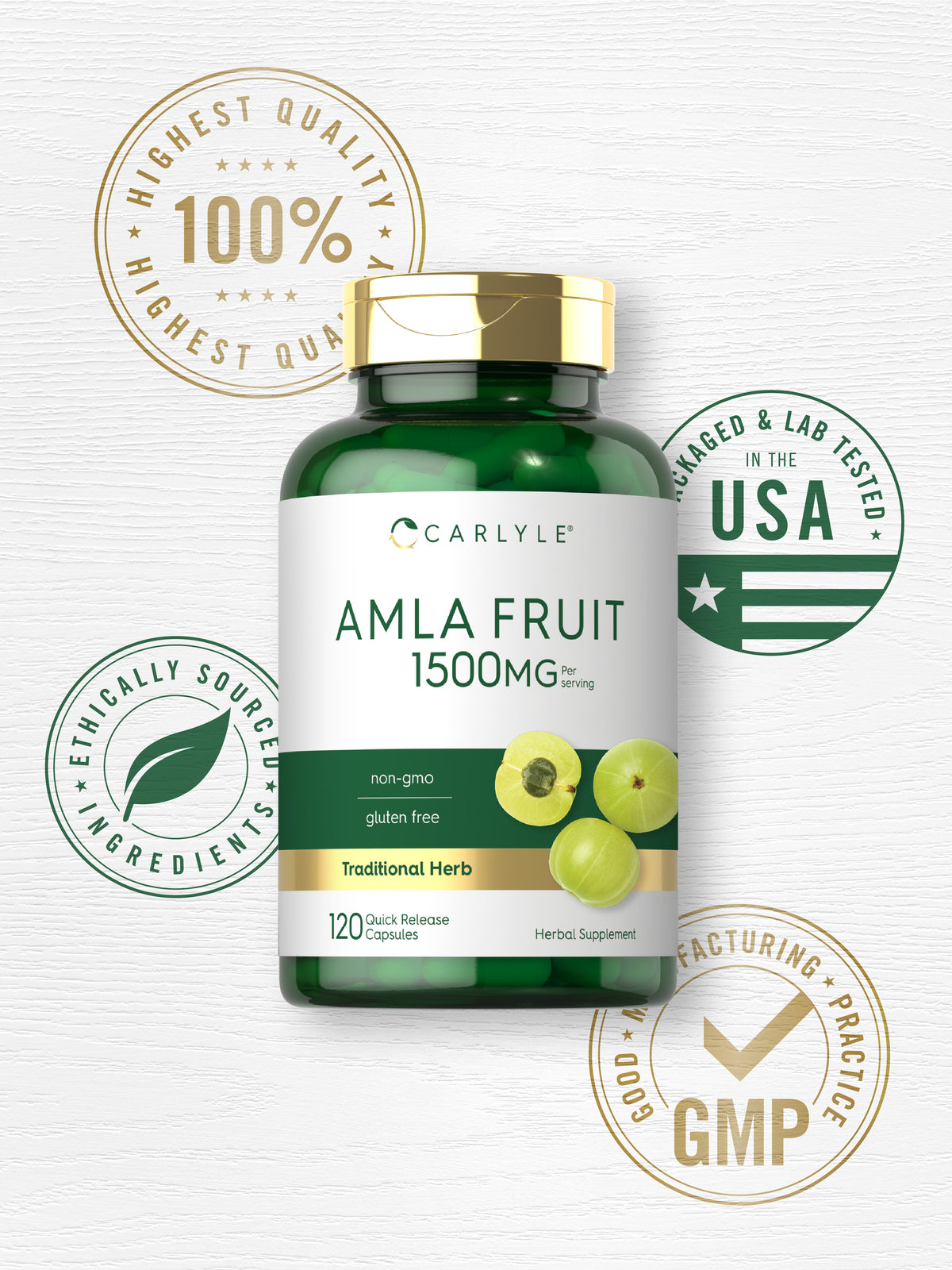 Amla Capsules | 1500Mg | 120 Count | Amalaki Fruit | Non-Gmo | by Carlyle