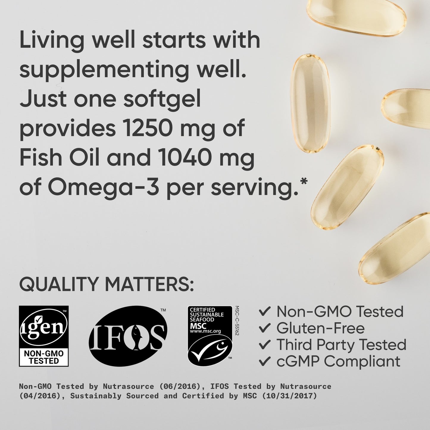 Triple Strength Omega 3 Fish Oil 1250Mg Wild Alaska Pollock Burpless 30 Softgels