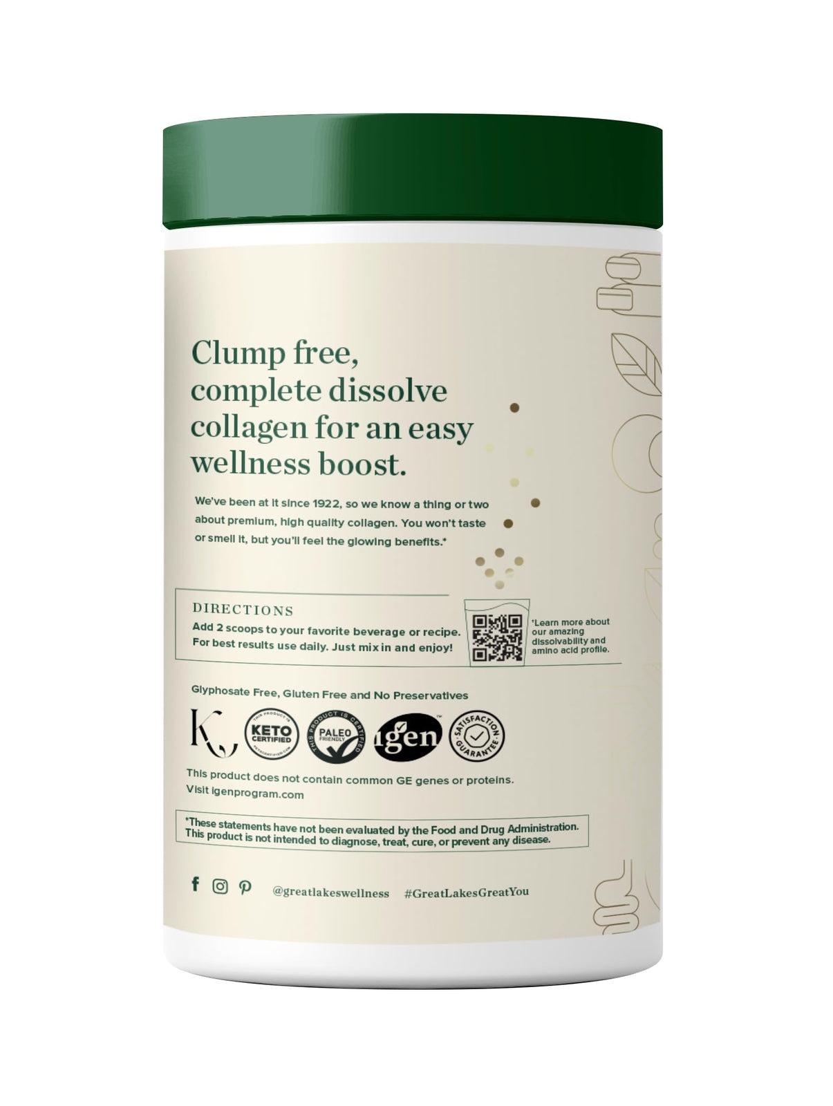 Great Lakes Collagen Peptides Powder Unflavored 22 Servings Daily Wellness