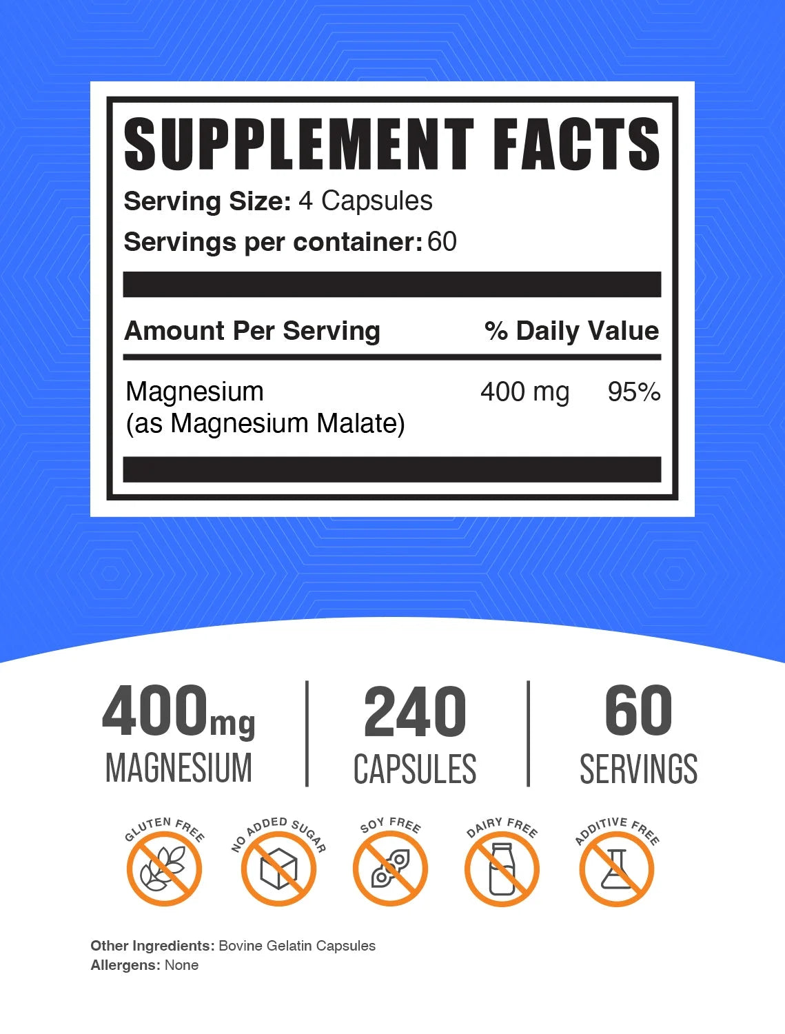 Bulksupplements Magnesium Malate Capsules, Dietary Supplement, Muscle & Energy Support, 240 Capsules