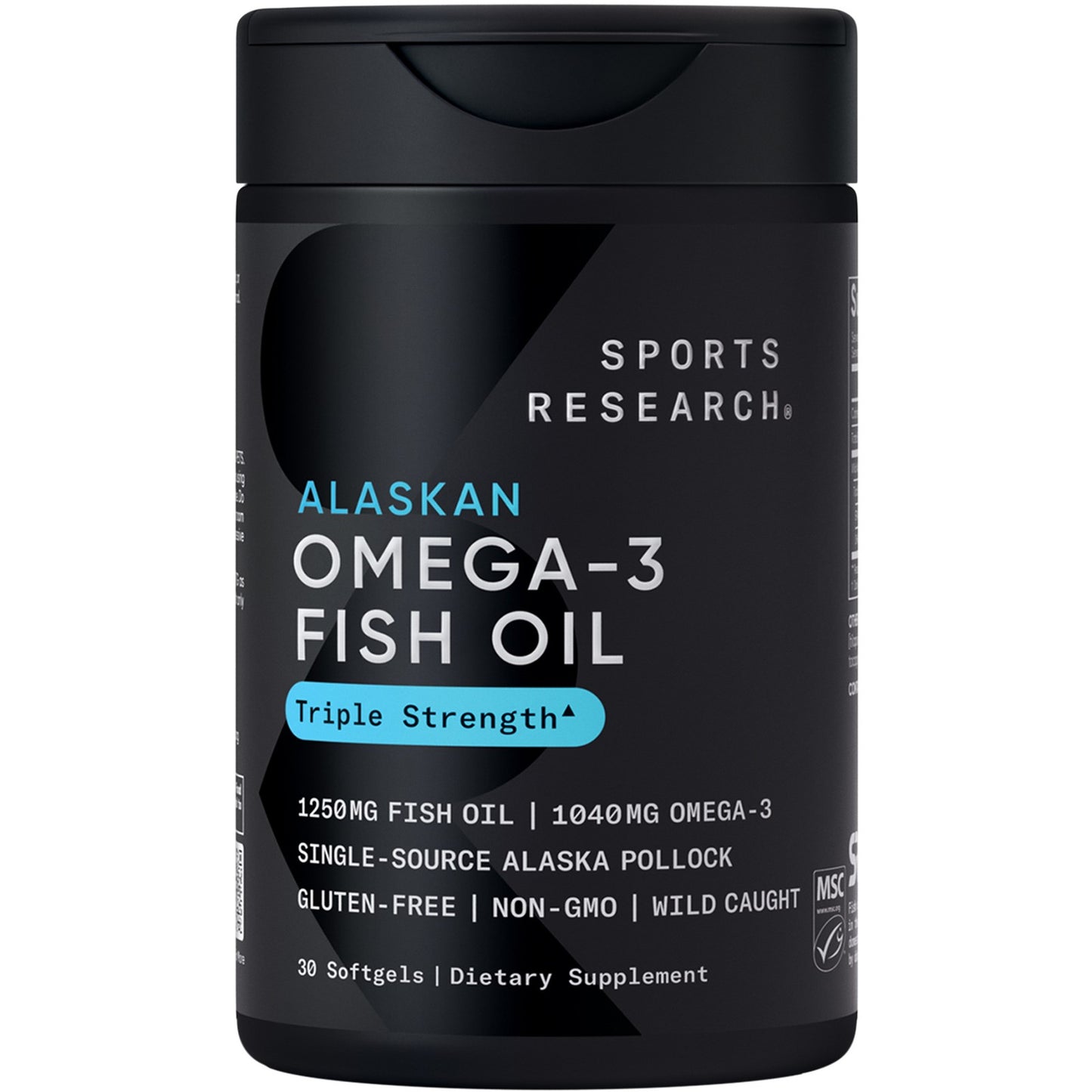 Triple Strength Omega 3 Fish Oil 1250Mg Wild Alaska Pollock Burpless 30 Softgels