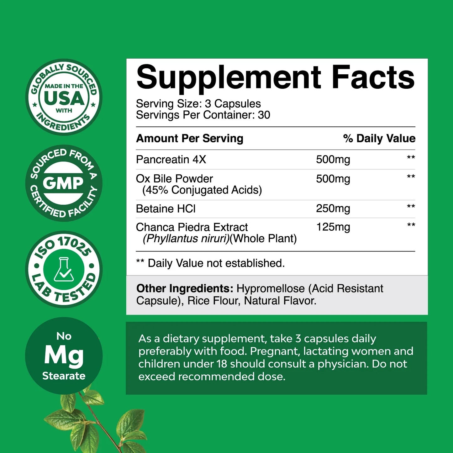 Gallbladder Support Digestive Enzymes with Purified Bile Salts & Pancreatin, 90 Caps