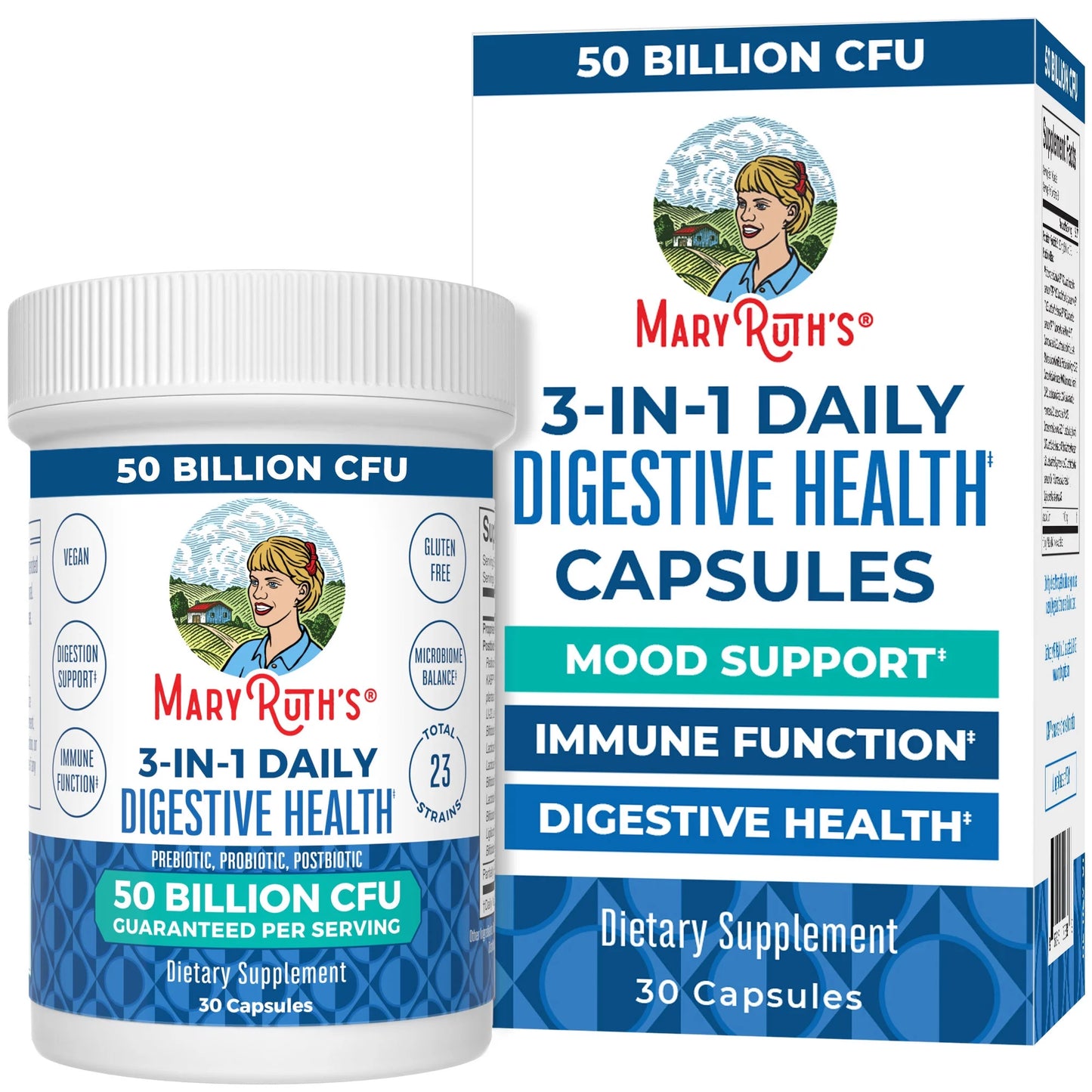 3-In-1 Probiotics Digestive Health Supplement for Women & Men, 50 Billion CFU, Allergen Free, 0.5 Oz