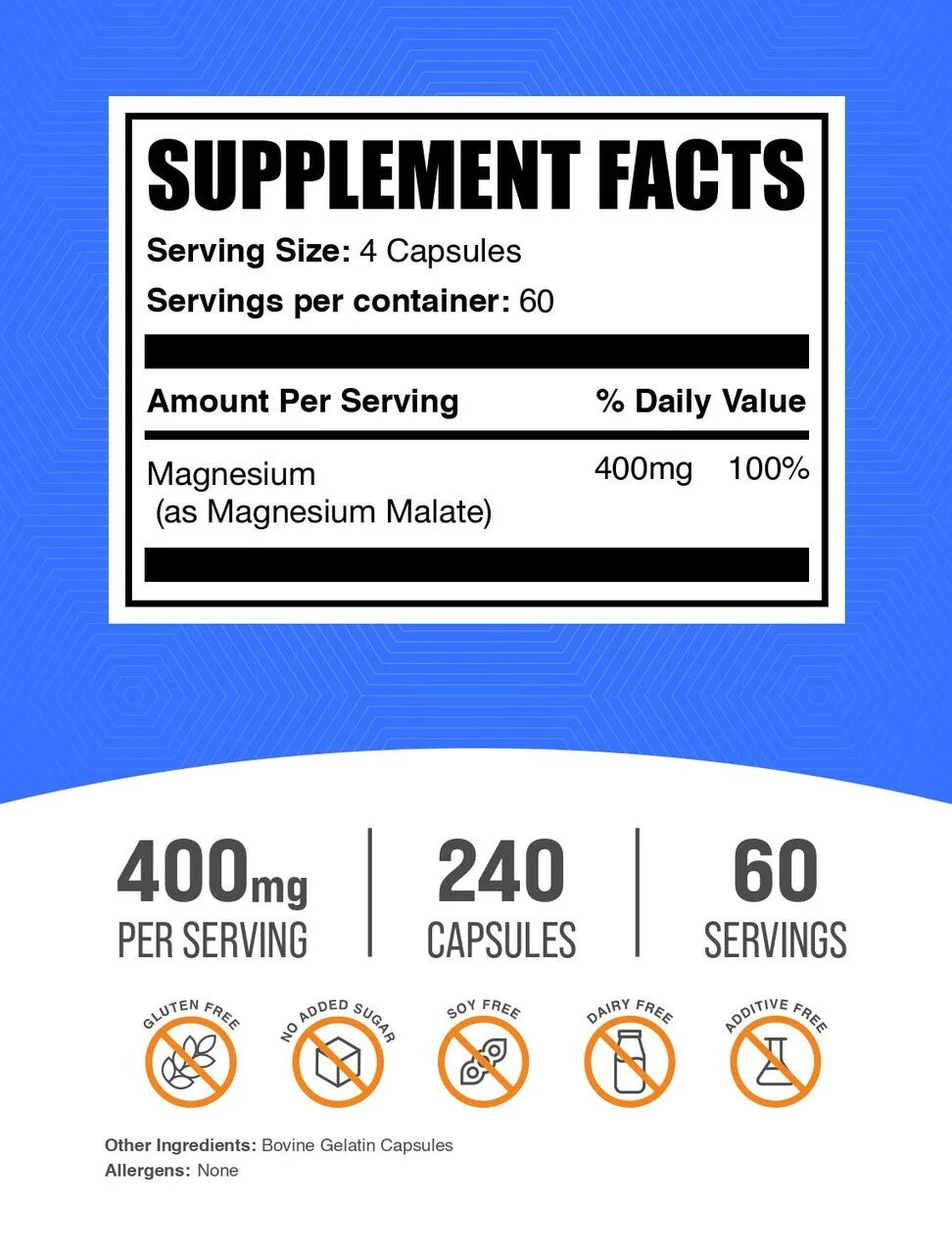 Bulksupplements Magnesium Malate Capsules, Dietary Supplement, Muscle & Energy Support, 240 Capsules