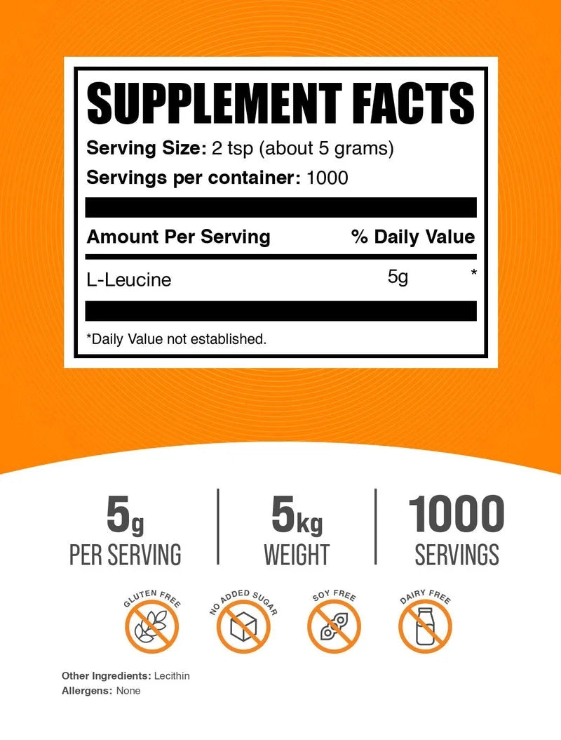 Bulksupplements L-Leucine Powder - BCAA Supplements, Amino Acid Supplement - Unflavored, 5G per Serving, 5Kg (11 Lbs)