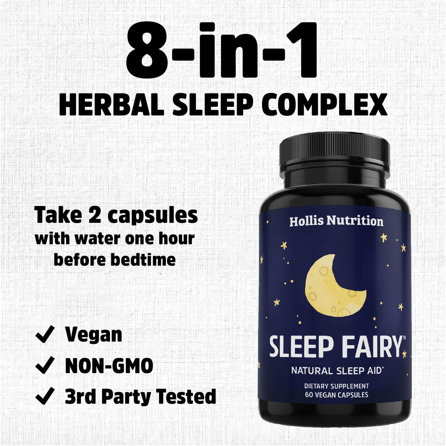 Sleep Fairy Natural Sleep Aid, Melatonin 10Mg, Herbal Vegan Capsules, Non-Habit