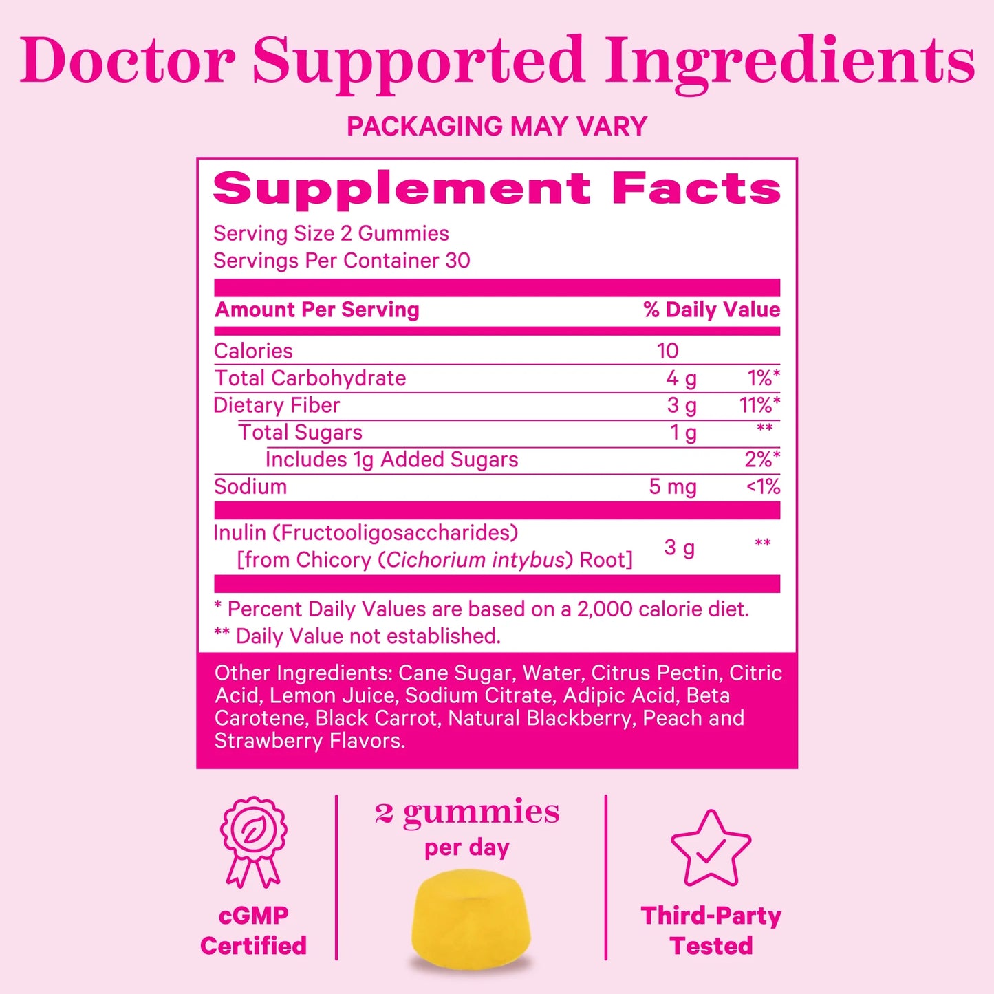 Fiber Gummies: Prebiotic Inulin for Digestive Support, 60 Gummies, Peach Berry Flavor