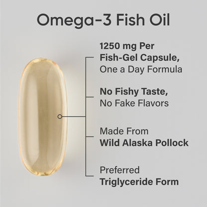 Triple Strength Omega 3 Fish Oil 1250Mg Wild Alaska Pollock Burpless 30 Softgels
